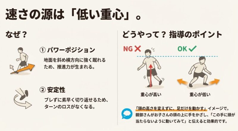 重心を低く保つパワーポジションと正しい姿勢の図解