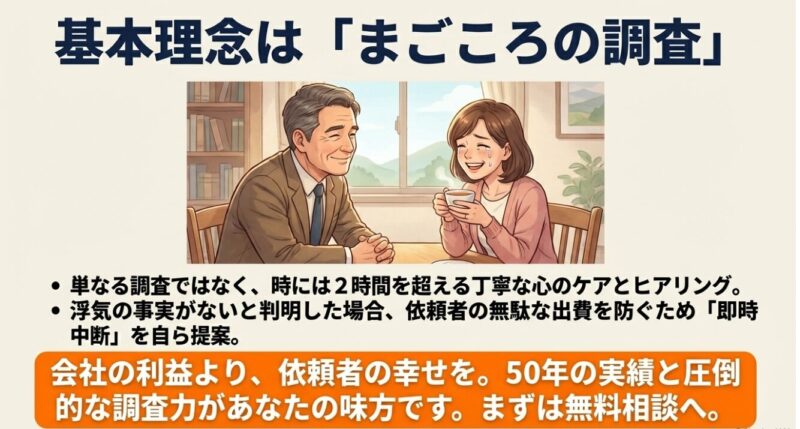 笑顔でお茶を飲みながら相談する男女のイラスト